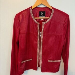 Lena Gabrielle Red Embellished Collarless Jacket, Size 6